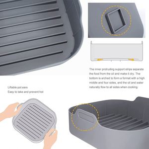 Accesorios para freidoras de aire reutilizables de gran venta: Molde de silicona redondo y cuadrado grande, tapete protector para el interior de la freidora, juego de recipientes para freidoras de aire. - Product Image 3