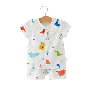 Conjunto de Pijama de Muselina de Algodón de Doble Capa para Bebé, Manga Corta, Estampado de Dinosaurios, Transpirable, para Verano, Ropa para Recién Nacidos y Niños Pequeños, Venta al Por Mayor - Product Image 1