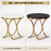 Table d'appoint en pierre frittée de luxe léger, table de chevet/table basse moderne et durable avec coins métalliques, meuble de maison pour salon
