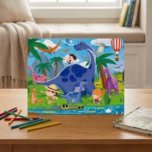 Puzzle d'aventure dinosaure de 35 pièces pour enfants, jouet éducatif avec impression couleur et coins ondulés, puzzle en carton - Product Image 2