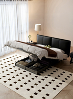 Nouvelle Arrivée Lit Double Moderne Minimaliste avec Sommier Flottant à Base Élevée Sans Colle, Deux Coussins de Tête de Lit, en Cuir Véritable, Lit Principal