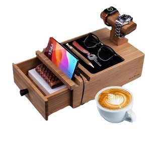 Wooden Storage <b>Box</b> With Drawers Phone Holder Nightstand Organizer Solid Wood Wallet Key Storage Natural Color - Product Image 2