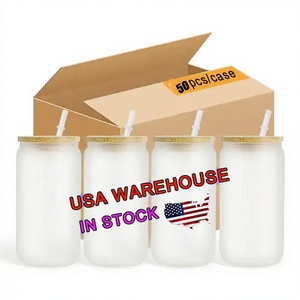 Vaso de Vidrio Transparente Esmerilado de 16 oz, Personalizable por Sublimación, con Tapa de Bambú y Pajita, Sostenible y de Alta Calidad, Disponible en Almacén de EE. UU. - Product Image 1