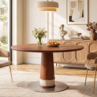 Table à manger ronde en bois massif Tribesigns de 47,42 pouces avec base en acier inoxydable, style moderne du milieu du siècle, pour 4 à 6 personnes, noyer