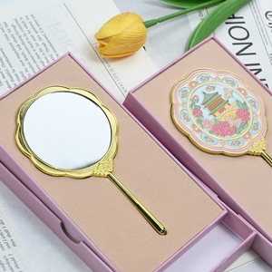 Vendite calde <span class=keywords><strong>specchio</strong></span> da viaggio di lusso <span class=keywords><strong>Vintage</strong></span> <span class=keywords><strong>trucco</strong></span> compatto a mano oro rosa nero rosa <span class=keywords><strong>specchio</strong></span> portatile con manico - Product Image 2