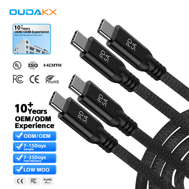 Nylon Braided USB Type C Cable 5A 48V 240W with Aluminum Alloy Fast Charging Data Transfer 10G Cable for I Phones 15 to Android