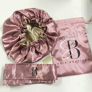 Best verkochte zijden mommy-and-me bonnetjes, dubbele laag, verstelbare band, satijnen haarbonnetjes met logo en hoofdband - Product Image 1