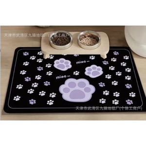 Pet Food <b>Mat</b> Black With Paw Print Pattern Non Slip Leak Proof Easy To Clean For <b>Cats</b> And Dogs - Product Image 1