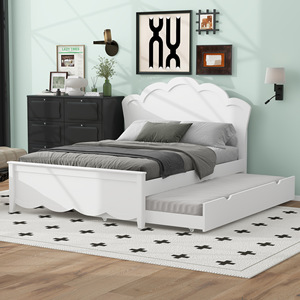 Lit bas escamotable blanc en forme de pétale avec rangement pour chambre à coucher, enfants, adultes, personnes âgées - Product Image 3