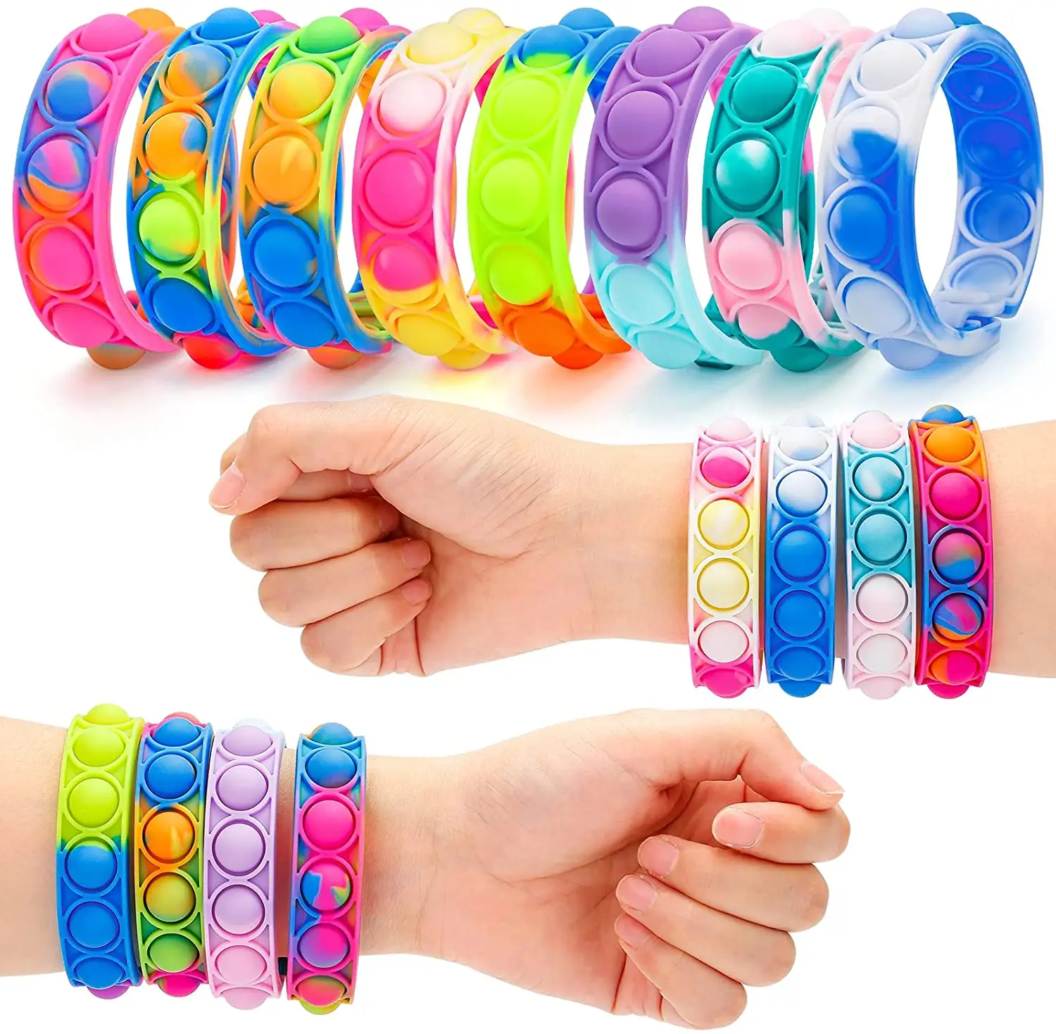 Silicone Căng Thẳng Cứu Trợ Dây Đeo Cổ Tay Fidget Đồ Chơi, Wearable Đẩy Pop Bong Bóng Cảm Giác Fidget Hand Finger Press Silicone Bracelet Toy