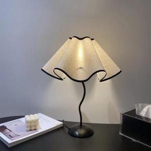 Modern Simple LED Atmosphere <strong>Light</strong> Latest Petal Night <strong>Table</strong> Lamp Fabric Shade Iron Body Eye Protection for Bedroom Bedside Study - Product Image 1