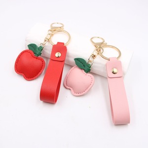 Hot Cute Leather Car Food Toy Doll <b>Keychain</b> Fruit Jewelry Making Charm Pendant Sublimation Leather Apple <b>Keychain</b> Gift Women - Product Image 2