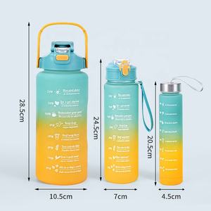 Lot de 3 bouteilles d'eau de 2l/0,9 l/3 en 1 pour boire directement en plastique, sport, gym, fitness, motivation, sans Bpa, avec paille et poignée - Product Image 2