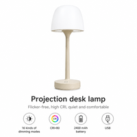 Lampe de table moderne et simple en forme de champignon, à piles, LED, avec interrupteur, intensité réglable, 2700K, projection d'ambiance, en plastique, portable