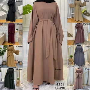 6394# Factory Wholesale Wide Long Sleeve Loose Design Simple Solid Color Islamic Clothing Muslim Women <b>Maxi</b> Inner Dresses Abaya - Product Image 5