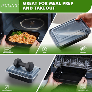 FULING Recipientes de preparación de comidas Recipientes desechables para alimentos para llevar con tapas para llevar Recipientes - Product Image 2