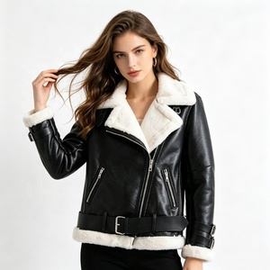 <span class=keywords><strong>Veste</strong></span> <span class=keywords><strong>Aviateur</strong></span> Zeyu de Luxe pour <span class=keywords><strong>Femme</strong></span> en Similicuir <span class=keywords><strong>et</strong></span> Peau de Mouton, Zippée, Écologique, Coupe-Vent, Doublée de Fausse Fourrure, Hiver, Moto - Product Image 3