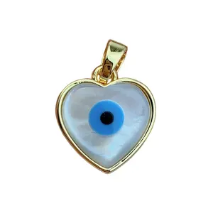 Wholesale Custom MOP Pearl Sea Shell Evil Eye Heart Pendants Charms For Jewelry Making Women DIY Necklace Accessories