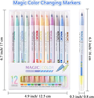 KHY – Lot de 12 stylos double pointe à feutre, ensemble magique de stylos surligneurs pastel changeant de couleur, échantillon gratuit de surligneurs et stylos