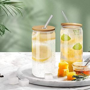 Glass Highball Tumblers with Bamboo Lid and <b>Straw</b> <b>Reusable</b> 2-Pack Minimalist Design for Picnic - Product Image 4
