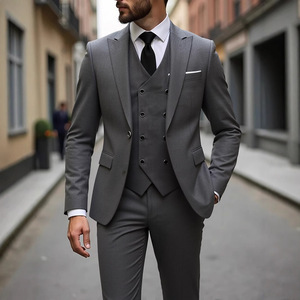Traje de hombre de doble botonadura, conjunto de 3 piezas, corte ajustado, blazer, chaleco y pantalón, para negocios, boda, novio, esmoquin - Product Image 1