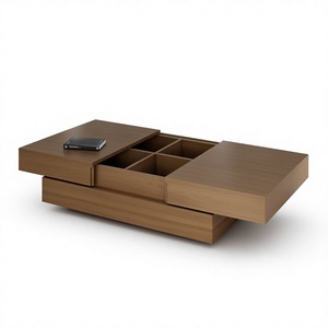 Table basse moderne en bois brun avec tiroirs de rangement, table de salon, table à thé - Product Image 1