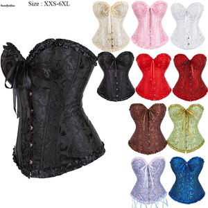 Corsé de busto con cierre frontal de 6 broches, estilo bustier, para tallas grandes 6XL 7XL, para mujeres con busto grande, estilo gótico victoriano con volantes y pliegues - Product Image 1