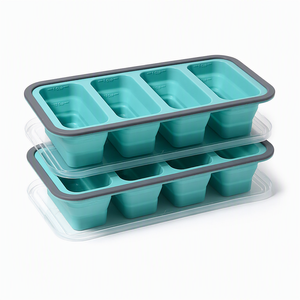 Moule de conservation alimentaire en silicone réutilisable, plateau empilable à 4 compartiments, boîte à lunch avec couvercle rabattable pour la cuisine, fabrication de glaçons et de soupes - Product Image 1