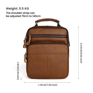 לוגו מותאם אישית עור אמיתי תיק גברים וינטג 'מזדמנים בסגנון וינטג' שליח תיק יד קרוסדרסינג יד לגברים - Product Image 2