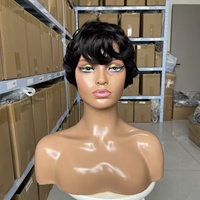 Perruque courte de style pixie pour femmes, perruque courte noire de style bob, fabriquée à la machine, couleur naturelle, pas chère, sans colle, en cheveux humains