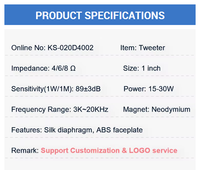 Tweeter OEM et ODM Plaque frontale en plastique 70mm 4 6 8 Ohms 15W Dôme en soie Neo Magnet Tweeter Speaker