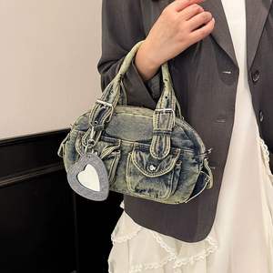 Sac en jean <span class=keywords><strong>pour</strong></span> femme Y2K vintage gris, sac à main et sac bandoulière rétro grande capacité avec miroir cœur - Product Image 6