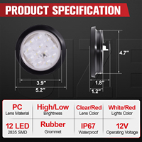 Feux arrière de remorque ronds à LED de 4 pouces, 12 LED, feux de freinage, clignotants avec œillets et fils à 3 broches, étanches IP67