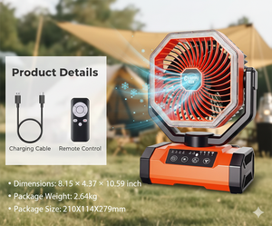 Ventilateur de camping rechargeable HY-8705B OEM/ODM 16000mAh avec lumière de nuit, batterie externe, moteur sans balais, faible bruit, <span class=keywords><strong>4</strong></span> vitesses, pour usage extérieur - Product Image 5