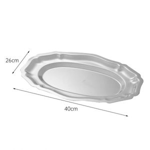 Assiette de luxe ovale en acier inoxydable poli de qualité alimentaire, motif floral, pour le thé de l'après-midi, les gâteaux, les desserts, les fêtes et les dîners - Product Image 3