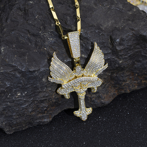 Collier pendentif croix Aigle Doré MSN-867 avec accents de diamants de laboratoire, en argent 925 plaqué or, style hip-hop, pour usage quotidien - Product Image 2