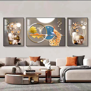 Triptyque de peinture en porcelaine cristalline, motif animalier, style moderne et luxueux, pour décoration murale de salon - Product Image 3
