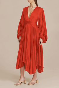 Vente en gros de jolies femmes design fashional robe plissée élégante et modeste grande taille en satin de polyester rouge pour femmes - Product Image 4