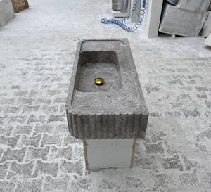 Lavabo Flotante de Mármol Gris Acanalado, Resistente |   Lavabo Escultural Integrado de Piedra |   Baño Moderno de Lujo Ecológico - Product Image 5