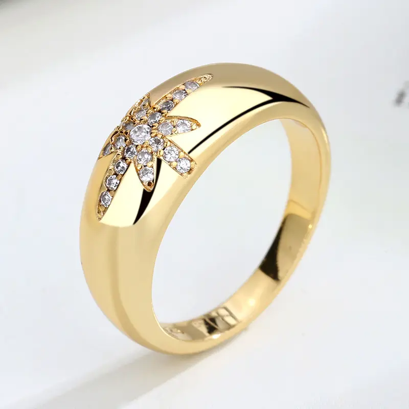 Gold Color Chunky Statement Nail Rings For Women Shiny Zircon Flower Ring Simple Designer Wedding Engagement Jewelry Ring