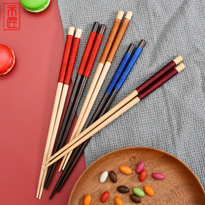 Baguettes japonaises en bois avec manche enroulé de fil, cinq couleurs, ensemble familial pour la salle à manger - Product Image 1