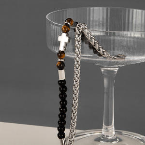 हॉट सेलिंग ट्रेंडी पुरुषों की स्टेनलेस स्टील बॉल डबल लेयर क्रॉस ब्रेसलेट के साथ व्यक्तिगत हिप हॉप गहने उपहार - Product Image 5