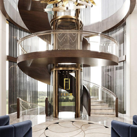 Ascenseur panoramique rond sur mesure haut de gamme en verre doré pour villa résidentielle