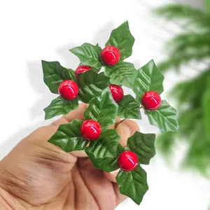 Christmas Holly Leaves Artificial Small Berries DIY Wreath Flowers Arrangement Wedding Party For New Year Gifts Home Decor