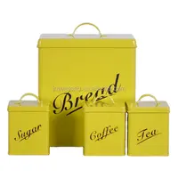 Kitchen Square Yellow Bread Box Coffee Tea Sugar Tin Pot Metal Storage Canisters