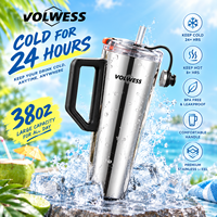 Gobelet isotherme commercial de 40 oz avec poignée, paille et couvercle anti-poussière amovible, en acier inoxydable 304, isolé sous vide, tasse de voyage écologique