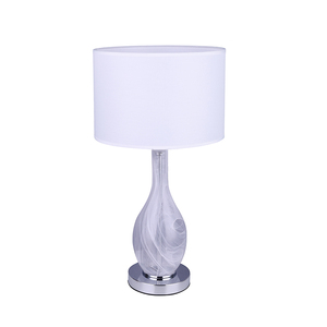 Modern Electric Living Room Table <b>Lamp</b> Inno Casa Decorative PT24113 E26/E27 Grey Glass Plated Chrome Metal White Linen Shade - Product Image 1