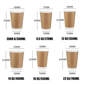 Customized Printing Logo PLA Custom Disposable Kraft Paper Cups 9/12/16/20oz Compostable Degradable Paper Coffee Cups With Lid