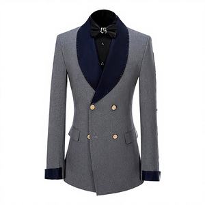 2 Piece Men Tuxedo Suit <b>Set</b> Slim Fit Navy Single Breasted <b>Blazer</b> with Shawl Lapel and Matching Pants Formal Brown 100% Wool - Product Image 3