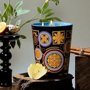 Vente en gros décoration intérieure personnalisée cire de soja de luxe 3 mèches de bougie parfumée parfum arôme céramique décalcomanie impression pot bougies cadeau - Product Image 6